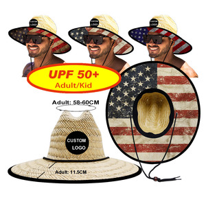 UPF 50 + Người Đàn Ông Rộng Brim Thương Hiệu Tùy Chỉnh In Faded Grunge Mỹ Cờ Nhân viên Cứu Hộ Mũ Rơm - Product Image 1