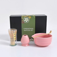 Ensemble de thé matcha en porcelaine de style japonais, 4 pièces, avec fouet, cuillère, support en céramique, bol à matcha, boîte personnalisée, fabrication directe d'usine OEM