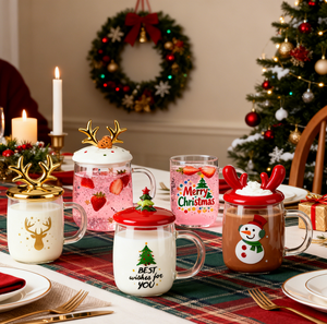 Großhandel 340ml Weihnachts-Wunschbecher Goldene Geweihförmige Tassen Doppelwandige Glasbecher mit Deckel - Product Image 6