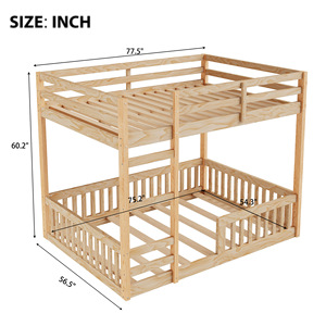 Lit superposé pour enfants en pin massif avec barrières de sécurité, couleur blé, meubles de chambre à coucher pour enfants de 3 à 12 ans - Product Image 4