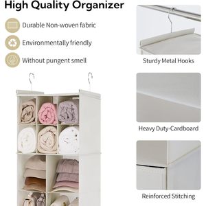 Hanging Closet Organizer With <b>Drawers</b> 33x15x85cm Foldable Fabric Storage For Bedroom Clothing Organization - Product Image 6