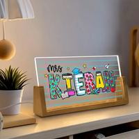 Lampe acrylique gravée au laser avec socle en bois 3D chaud visuel Lampe en bois avec socle à DEL Lampe de table en bois avec socle à DEL