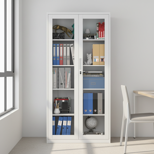 <span class=keywords><strong>Armoire</strong></span> de rangement en métal à double porte avec serrure en verre, sécurisée, pour le rangement de dossiers de bureau, en acier durable, organisée - Product Image 1