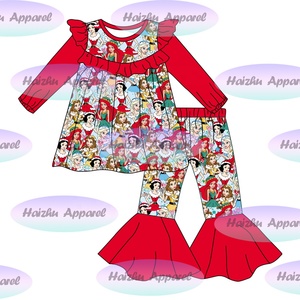 Bc1-10 Servicio OEM al por Mayor, Pantalones de Campana con Volantes de Manga Larga para Bebés Niñas, Conjunto de 2 Piezas con Patrón Personalizado - Product Image 4