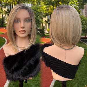 Julianna Kanekalon corta riccia <span class=keywords><strong>Lia</strong></span> a strati Highlight biondo liscio Pixie taglio capelli sintetici bob parrucca anteriore in pizzo da donna - Product Image 1