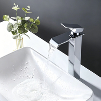 Robinet de lavabo haut monocommande en acier inoxydable chromé avec bec cascade et cartouche céramique pour salle de bain