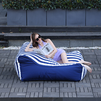 Sofá Puff Grande de Tela Olefina a Rayas para Exteriores con Relleno, Tumbona Impermeable y Resistente al Sol para Patio
