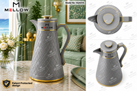 Carafe à café isotherme raffinée OEM 1,0 L, gris moyen, motif treillis cintré, en PP avec intérieur en verre, anse et anneau dorés, pour restaurant