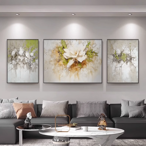 Tons <span class=keywords><strong>de</strong></span> terre chauds Moderne Nordique Blanc Fleurs Texture Peinture Ensemble <span class=keywords><strong>de</strong></span> 3 Fleurs Abstraites Triptyque Salon Mural Mur Art Décor - Product Image 1