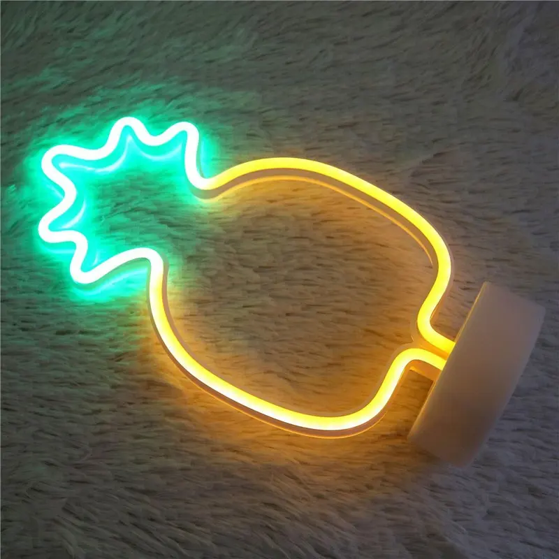 Pineapple Neon Signs  LED Neon Light Sign with Holder Base for Party Supplies Girls Room Decoration Accessory