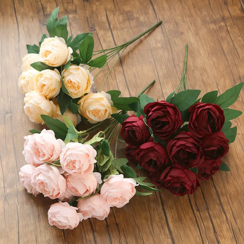 A-348 Autumn Silk Flowers Bouquets Artificial Dusty Rose Bouquet Austin 10 Heads Peony Bouquet