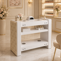 Table de séchage à ongles moderne en bois avec 4 ventilateurs intégrés, 4 lumières LED et revêtement latéral en cuir pour salon de manucure à usage commercial