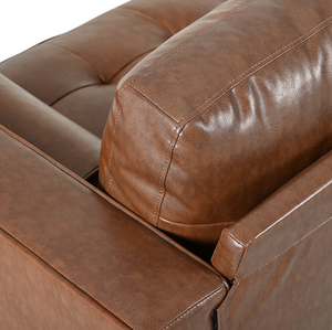 Canapé convertible 3 places Mirod Mid-Modern en cuir PU, design capitonné, pieds en bois massif, 2 coussins décoratifs, confortable - Product Image 3