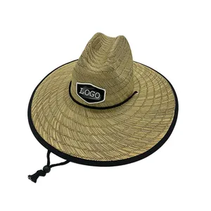 高品质夏季天然地垫草救生员草帽，带男士定制贴片标志