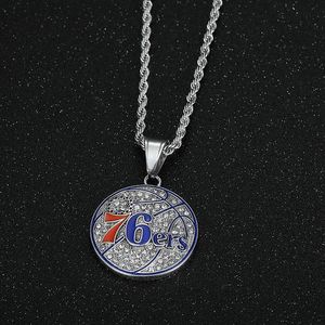 En gros Hip Hop En Acier Inoxydable Équipe Ronde De Basketball Forme Pendentif Zircone Charme <span class=keywords><strong>Philadelphie</strong></span> 76ers Équipe <span class=keywords><strong>Collier</strong></span> (BN164) - Product Image 5