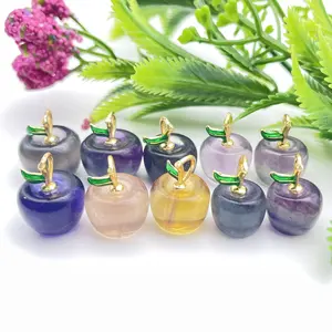 Wholesale Natural Crystal Fluorite Stone Carving Mini Colourful Fluorite Apple For Decoration