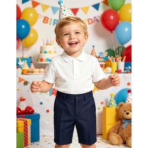 Shorts Bermuda Garçon Taille Moyenne en Coton Élasthanne Extensible, Uniforme Scolaire, Devant Plat avec Poches, Shorts Décontractés d'Été - Product Image 2