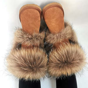 Siyah Kestane Rengi Gerçek Rakun Kürklü Üst Kısım Botlar Kadınlar İçin Tüylü Orta Boy Kürklü Botlar - Product Image 2