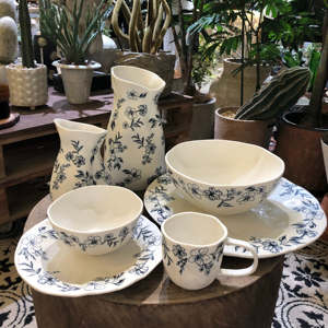 Bộ đồ ăn sứ kiểu Pháp cổ điển, an toàn với lò vi sóng và máy rửa chén, bền, bền vững, họa tiết cây hoa, có thể tái sử dụng - Product Image 1