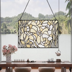 Panel de Vidrio Rectangular Moderno Hecho a Mano de 16" x 11" con Diseño Floral Lácteo, Chapado en Oro Sólido, para Sala de Estar - Product Image 5