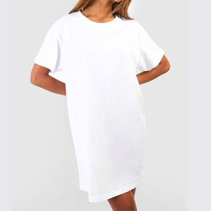 Базовая негабаритная хлопковая футболка платье Женская Повседневная Высококачественная футболка с круглым вырезом Длинная женская - Product Image 6