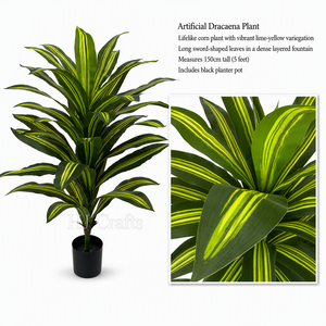 Pianta Artificiale Dracaena 150cm 5ft, Finta Pianta di Mais con <span class=keywords><strong>Foglie</strong></span> Variegata Gialla, in Plastica Ecologica, per Decorazione Interna Domestica - Product Image 2
