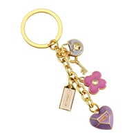 Porte-clés Émail Plaqué Or Premium avec Breloques Fleur & Cœur Anti-ternissement, Accessoire de Mode pour Sac à Main & Sac à Dos Femme