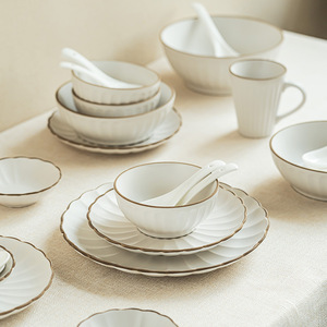 Simple Solid Color Ceramic Bowl Plate And Dish Tableware Set For Home Use High <b>End</b> Feeling Housewarming Gift Set - Product Image 4