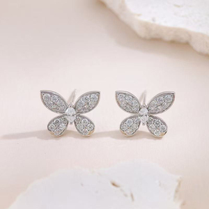 Pendientes de Oro Blanco de 18K con Diamantes Cultivados en Laboratorio, Diseño de <span class=keywords><strong>Mariposa</strong></span> Brillante, Elegantes y a la Moda para Mujer, Joyería Fina - Product Image 2