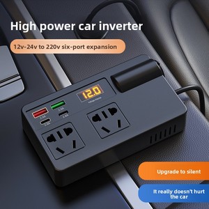 Inversor de Corriente para Automóvil de 12V 24V a 110V 220V, Adaptador Convertidor de Voltaje Portátil con Enchufe para Inversor de Corriente Multifuncional - Product Image 3