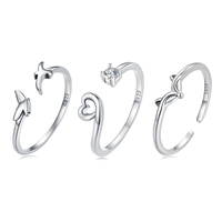 Bague ouverte en argent Sterling 925 pour fille, exquise, cœur, Index, anneau empilé SCR870