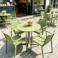 Set Meja Kursi Furnitur Luar Ruangan Aluminium Hijau Persegi untuk Teras Restoran, Kebun, Kafe, Kedai Kopi, Penggunaan Komersial