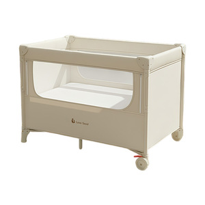 Portable Baby Crib Adjustable Playpen Foldable Cradle Iron Frame Toddler <b>Cot</b> with Wheels for Nursery Travel - Product Image 1