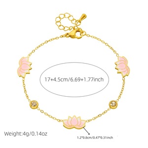 Lotus Flower Jewelry <b>Set</b> Zinc Alloy Pink Gradient Rhinestone Necklace Earrings <b>Bracelet</b> Gift <b>Set</b> - Product Image 5