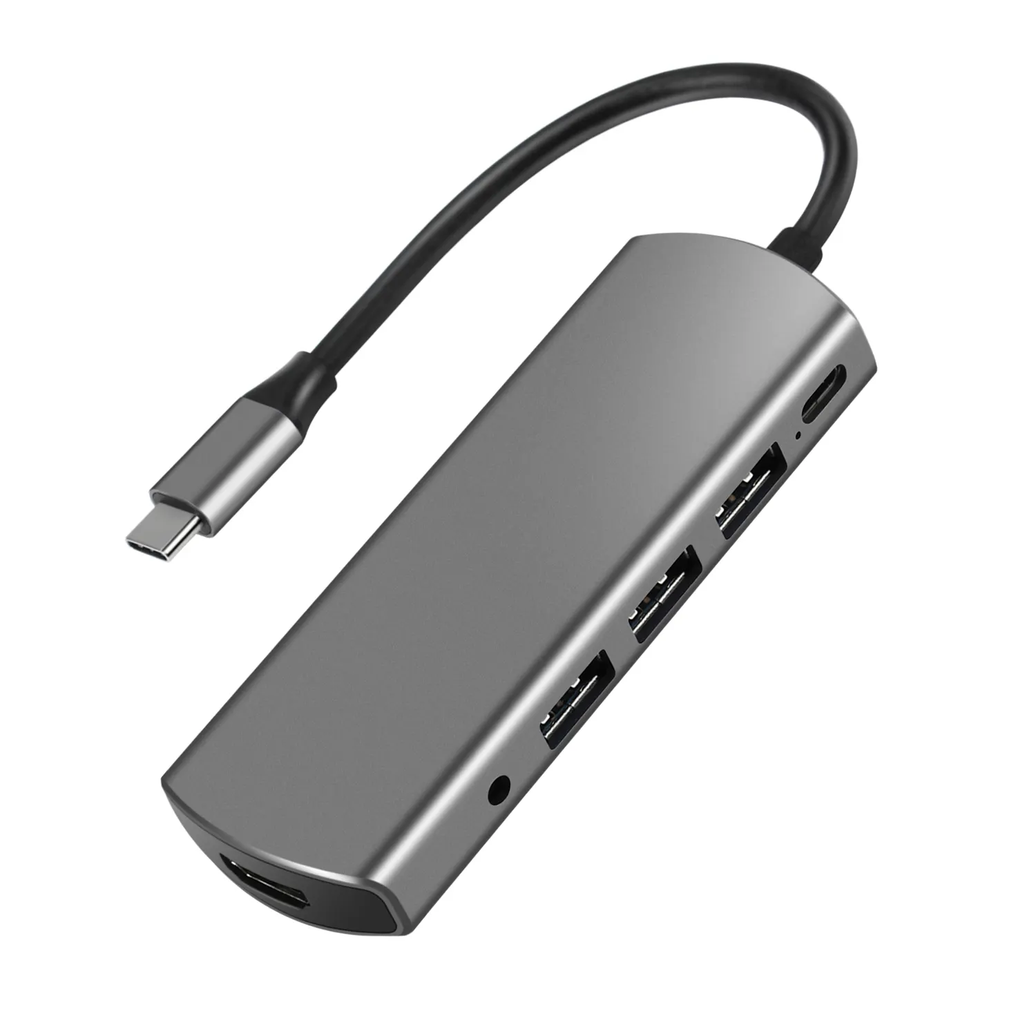 Fjgear tipo-c cinza usb 3.0 para usb macho, tipo c para usb3.0 * 3 + hdmi + áudio + USB-C pd