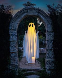 Décoration d'Halloween fantôme suspendu en tissu, grande taille, avec guirlande lumineuse LED à piles, personnalisable, livraison rapide, directement de l'usine - Product Image 5