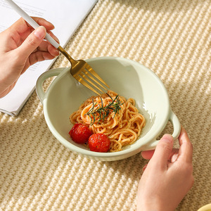 Tree-patterned Japanese ceramic bowl, thickened, heat-resistant, double-handled, household rice bowl, <b>microwave</b>-safe, fruit - Product Image 1