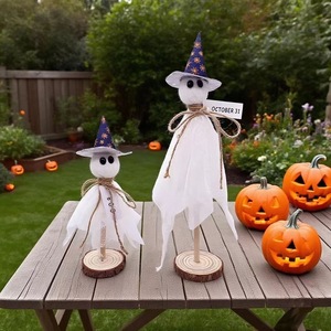 Nuevo Adorno de Fantasma de Halloween, Juego de 3 Piezas de Madera, Base de Madera, Decoración para el Día de Halloween, Accesorios para Fiestas - Product Image 3