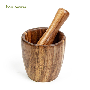 2021 Venta caliente madera maciza ajo hierba especias jengibre Acacia madera bebé suplemento alimenticio molinillo <span class=keywords><strong>mortero</strong></span> y Maja - Product Image 1