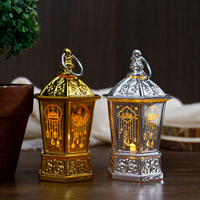 Lanterne décorative de style islamique Ramadan, hexagonale, sans flamme, en argent et or, de luxe, pour la décoration de la maison, en plastique, religieuse