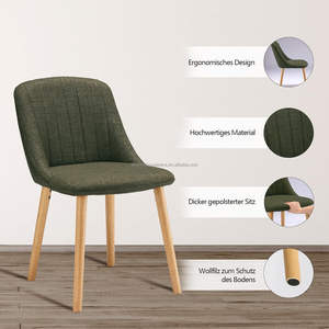 Chaise de salle à manger verte moderne élégante pieds en bois avec dossier en lin rembourré pour la décoration intérieure et les sièges du salon - Product Image 4
