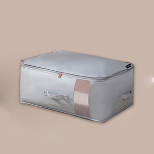 Clothing Organizer Storage Bag Rectangle Beige Gray Transparent Zippered With Mesh Panel For Bedroom Use - Product Image 4