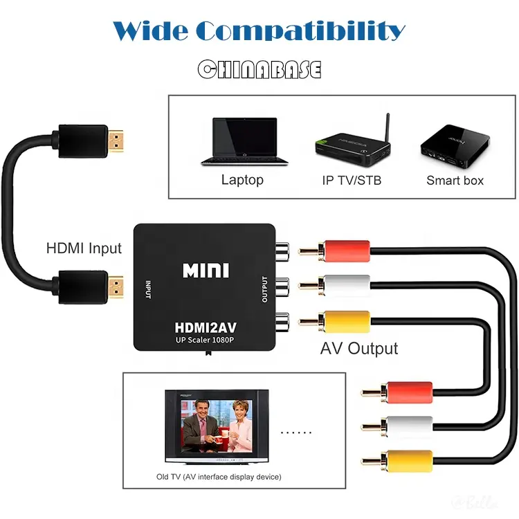 محول صغير للفيديو, 1080p HDMI إلى AV محول صغير HDMI إلى 3RCA CVBs مركب فيديو للتلفزيون/PS3/VHS/VCR/DVD/الكمبيوتر/blu-ray DVD