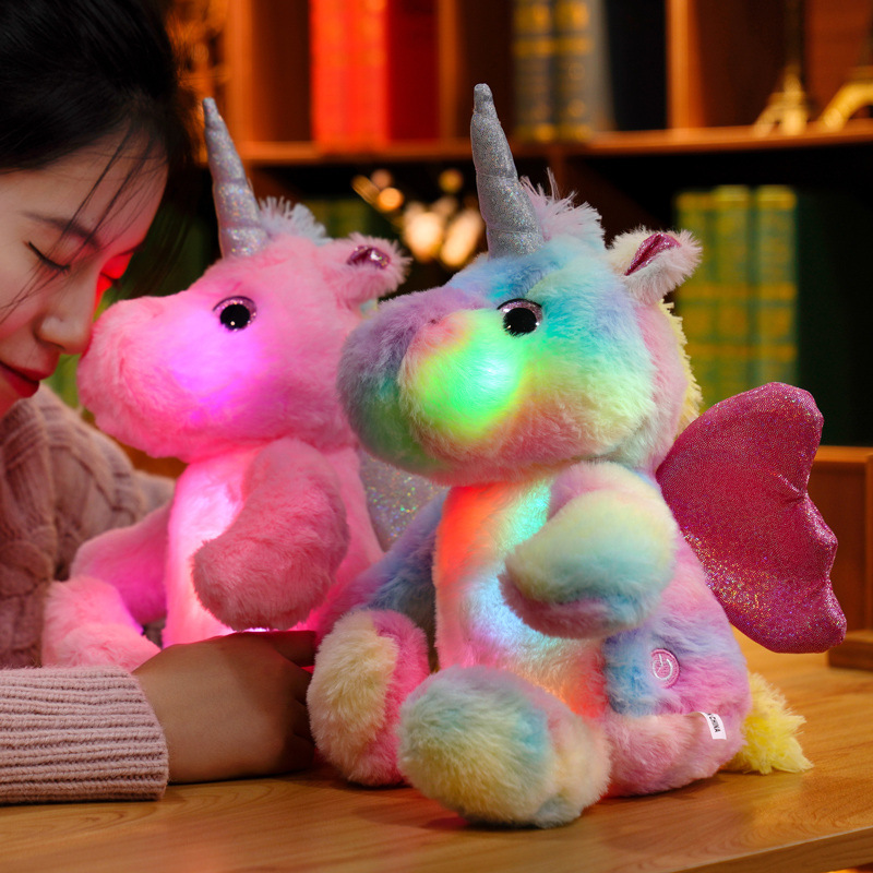 good selling led music unicorn stuffed animal led light up plush toy glow the dark night
