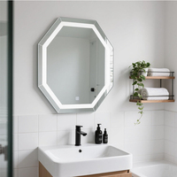 Miroir de maquillage LED octogonal de luxe pour salle de bain d'hôtel, design Art Déco, lampe de coiffeuse murale, interrupteur tactile, acier inoxydable