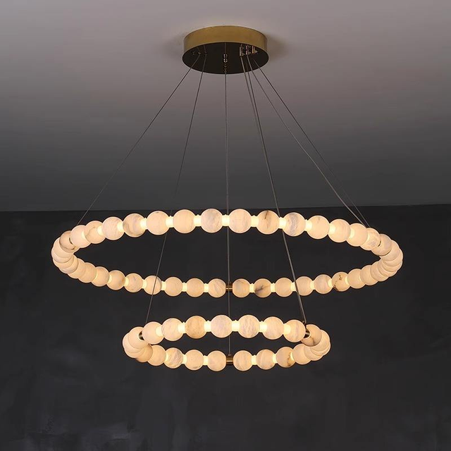 Stone Chandelier Marble Lamps Dining Table Chandelier Luxury Light Indoor Living Room Pendente Alabaster Hanging Lamp