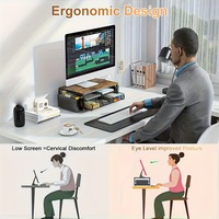 Support d'écran d'ordinateur moderne en bois pour bureau à domicile avec tiroir, porte-stylos et compartiments de rangement