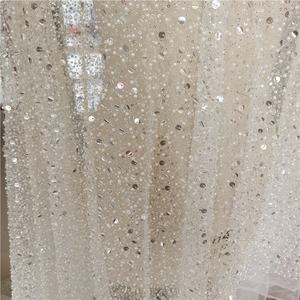Tissu de paillettes de cristal français argent blanc <span class=keywords><strong>avec</strong></span> <span class=keywords><strong>des</strong></span> <span class=keywords><strong>perles</strong></span> et <span class=keywords><strong>des</strong></span> <span class=keywords><strong>perles</strong></span> tissu de robe de dentelle de mariée de mariage - Product Image 5