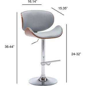 Modern Contemporary Swivel Velvet Lift <b>Adjustable</b> Height Lightweight <b>Bar</b> <b>Stool</b> Curved Seat Back (Gray) for Dining/Living Room - Product Image 4