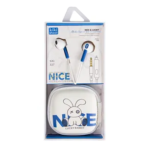 Kiki-437 3.5mm Fones De Ouvido Com Fio Para Estudantes Cartoon Cute Storage Case Nice Lucky Rabbit Headphones